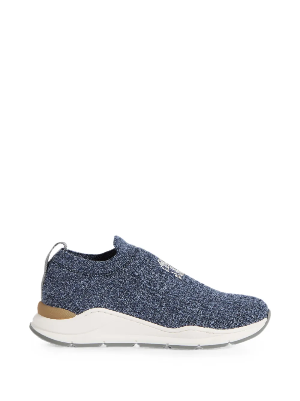 Brunello Cucinelli Kids logo-embroidered slip-on sneakers Blauw