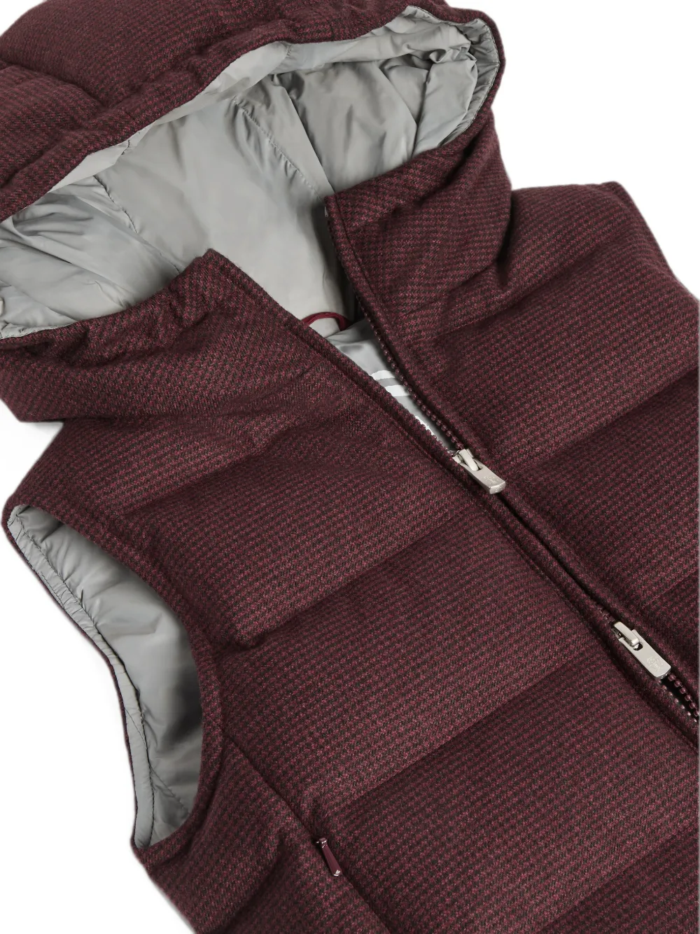 Brunello Cucinelli Kids Gewatteerde top met pied-de-poule patroon en capuchon Rood