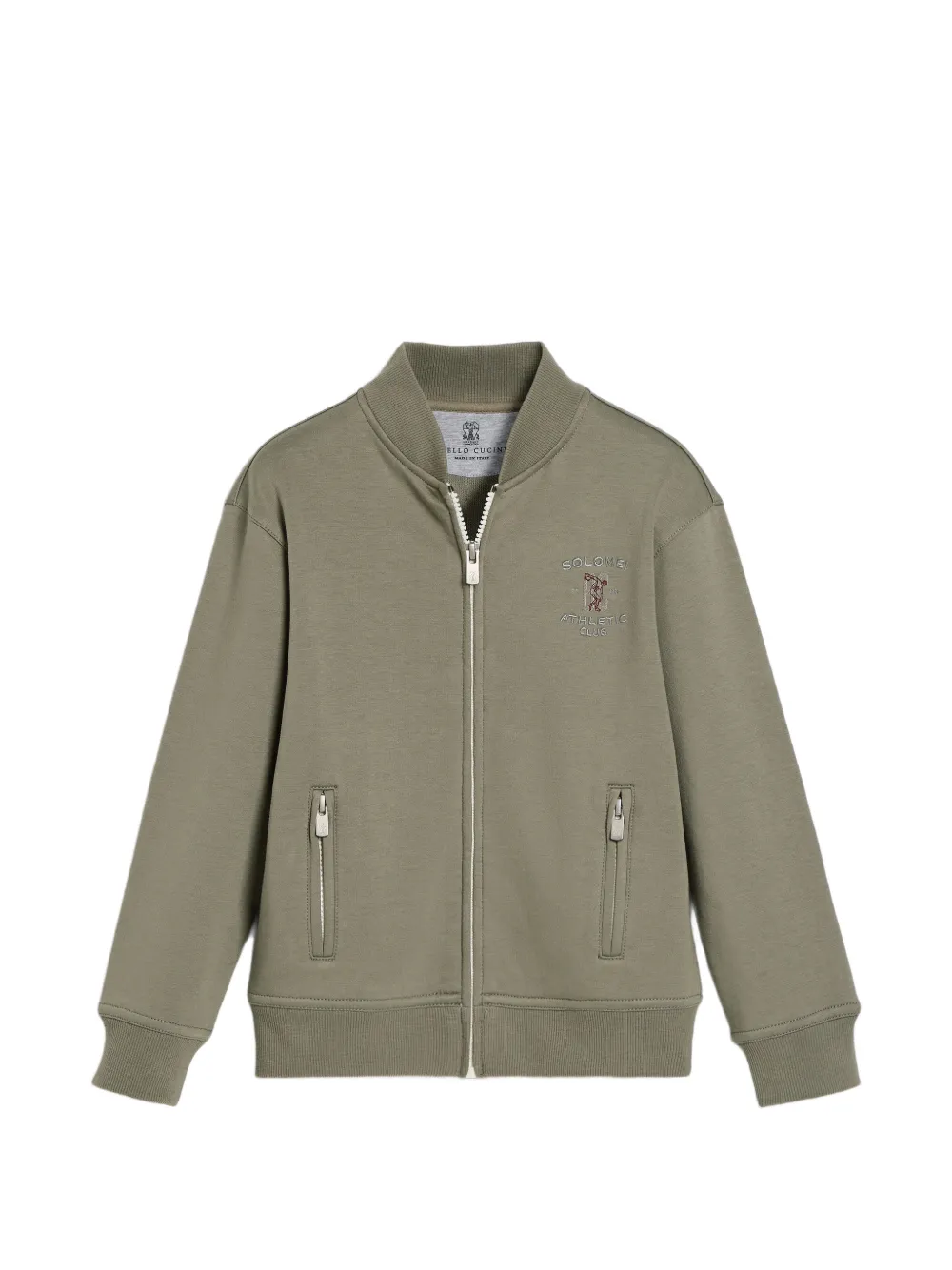 Brunello Cucinelli Kids sweat effet bomber à broderie - Vert