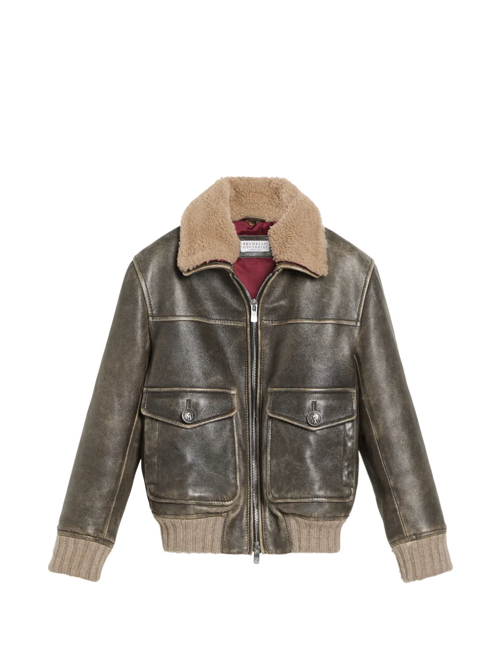 Brunello Cucinelli Kids Bomberjacke mit Kragen aus Shearling - Braun