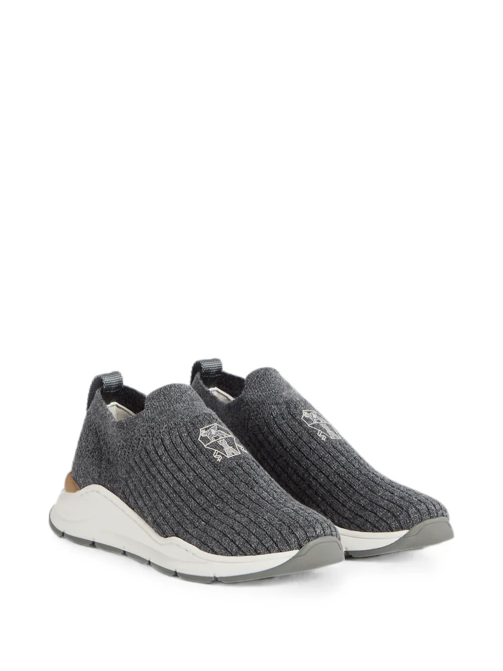 Brunello Cucinelli Kids embroidered-logo slip-on sneakers Grijs