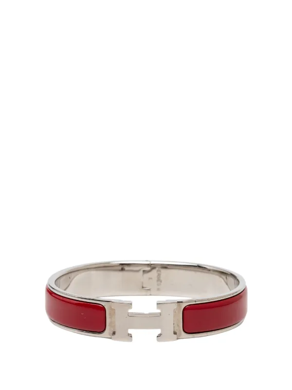 Hermès Pre-owned 2000-2026 Narrow Enamel Clic H Bracelet PM Costume Earrings in Red