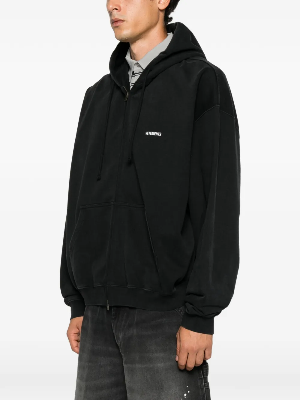 VETEMENTS Hoodie met logoprint en rits Zwart