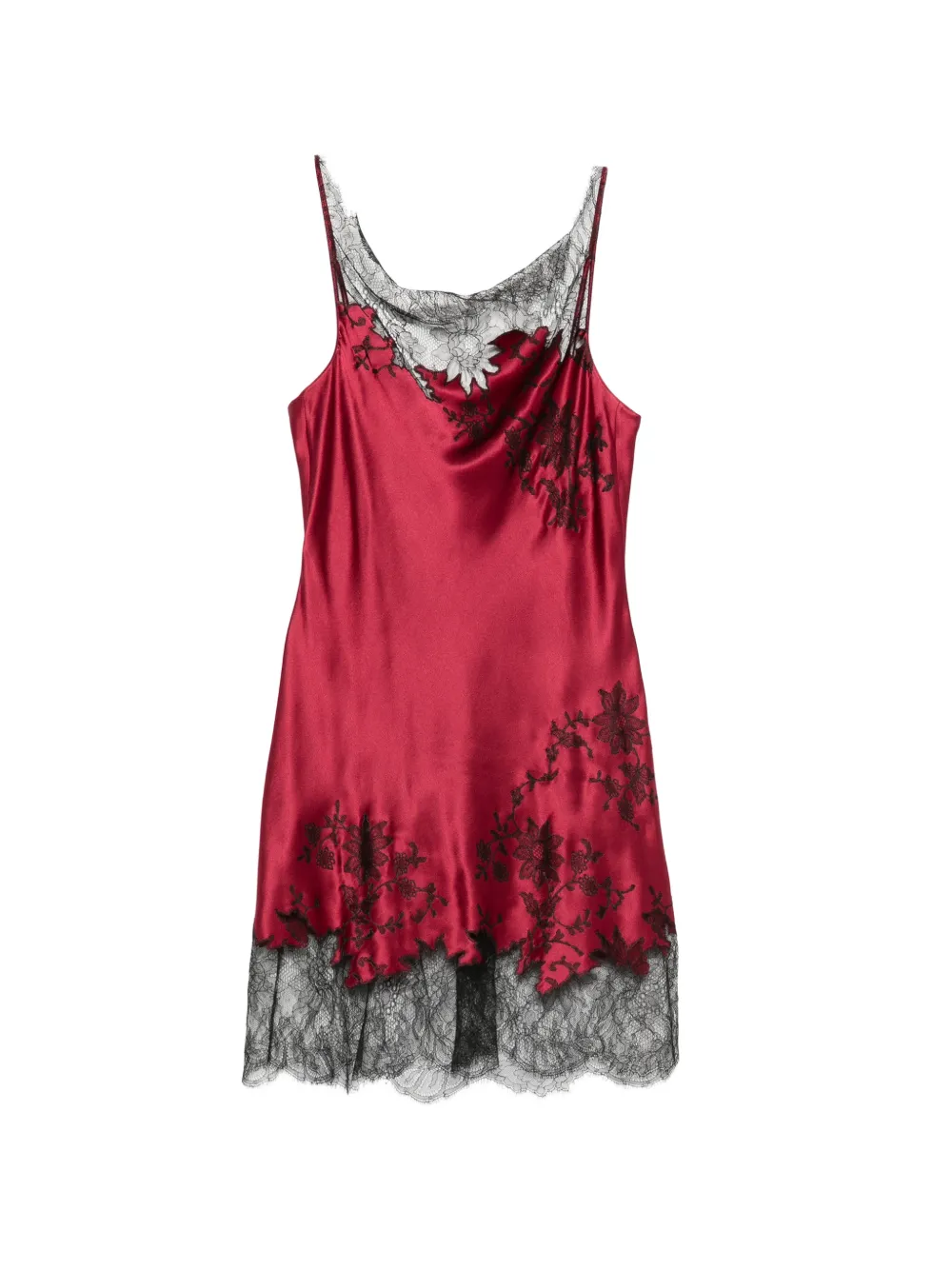 Carine Gilson Kleid mit Wasserfallkragen und Spitzenbesatz - Rot