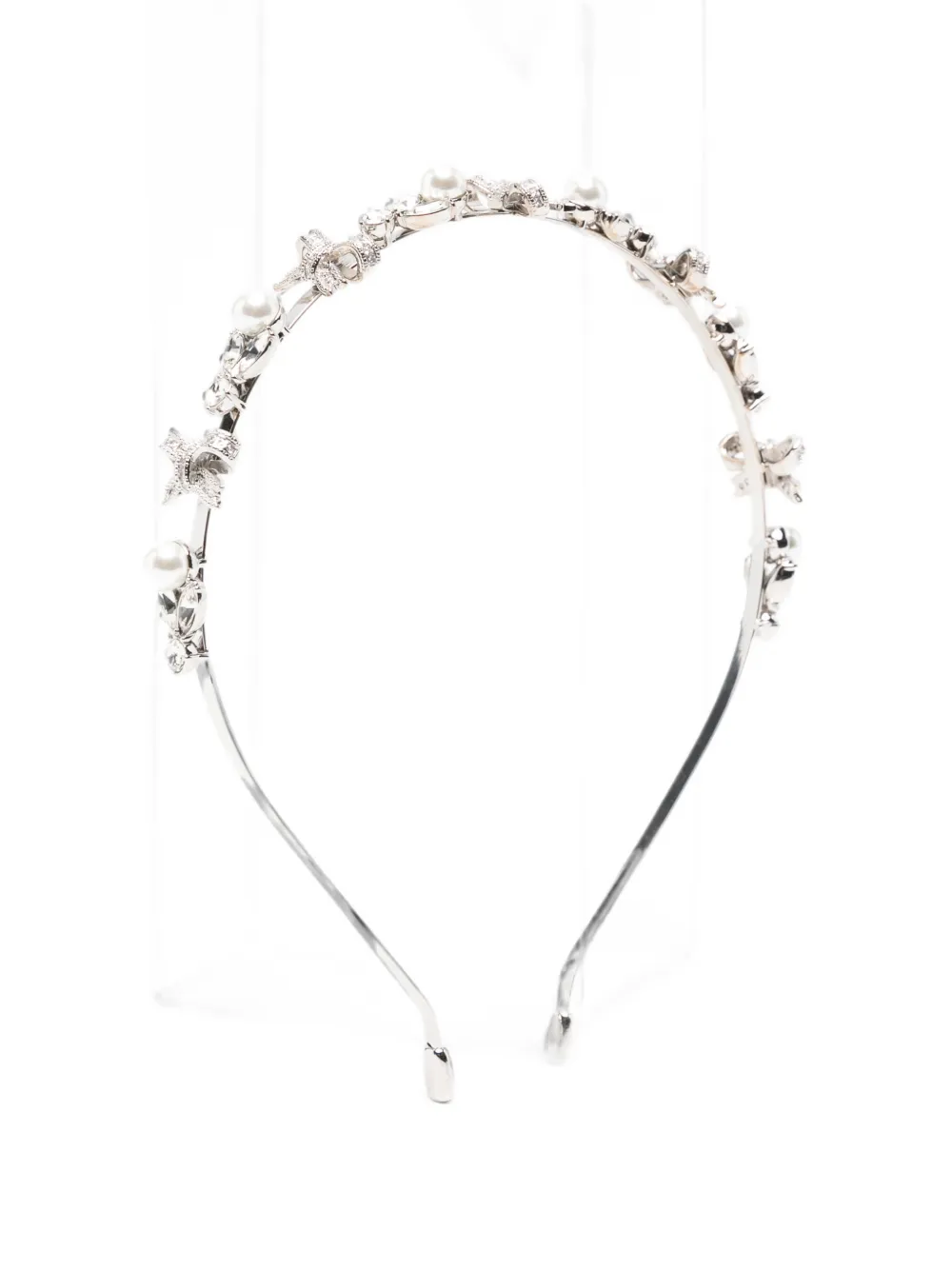 Self-Portrait bow-detail crystal-embellished headband - Argento