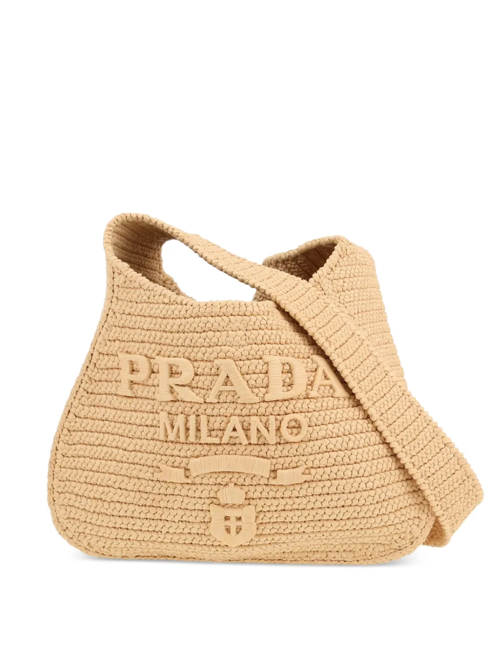 Prada Pre-Owned logo-embroidered raffia shoulder bag - Toni neutri