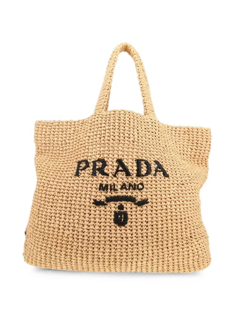 Prada Pre-Owned logo-embroidered raffia tote bag