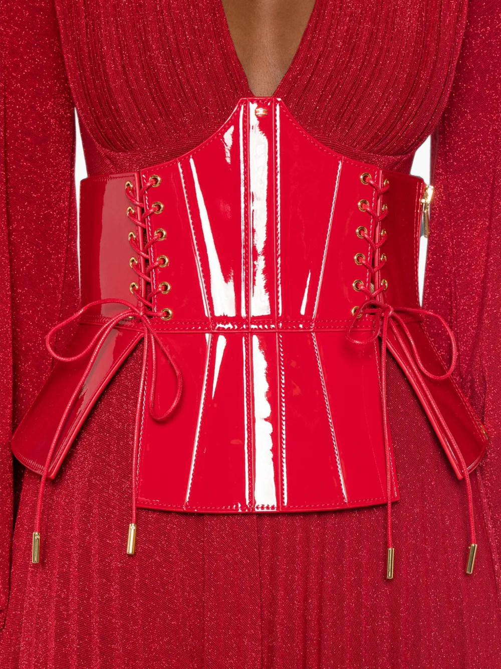 Elisabetta Franchi Red Carpet geplooide maxi-jurk met korsetdetail Rood