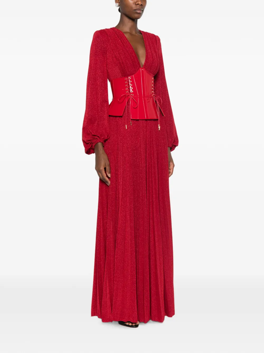 Elisabetta Franchi Red Carpet geplooide maxi-jurk met korsetdetail Rood