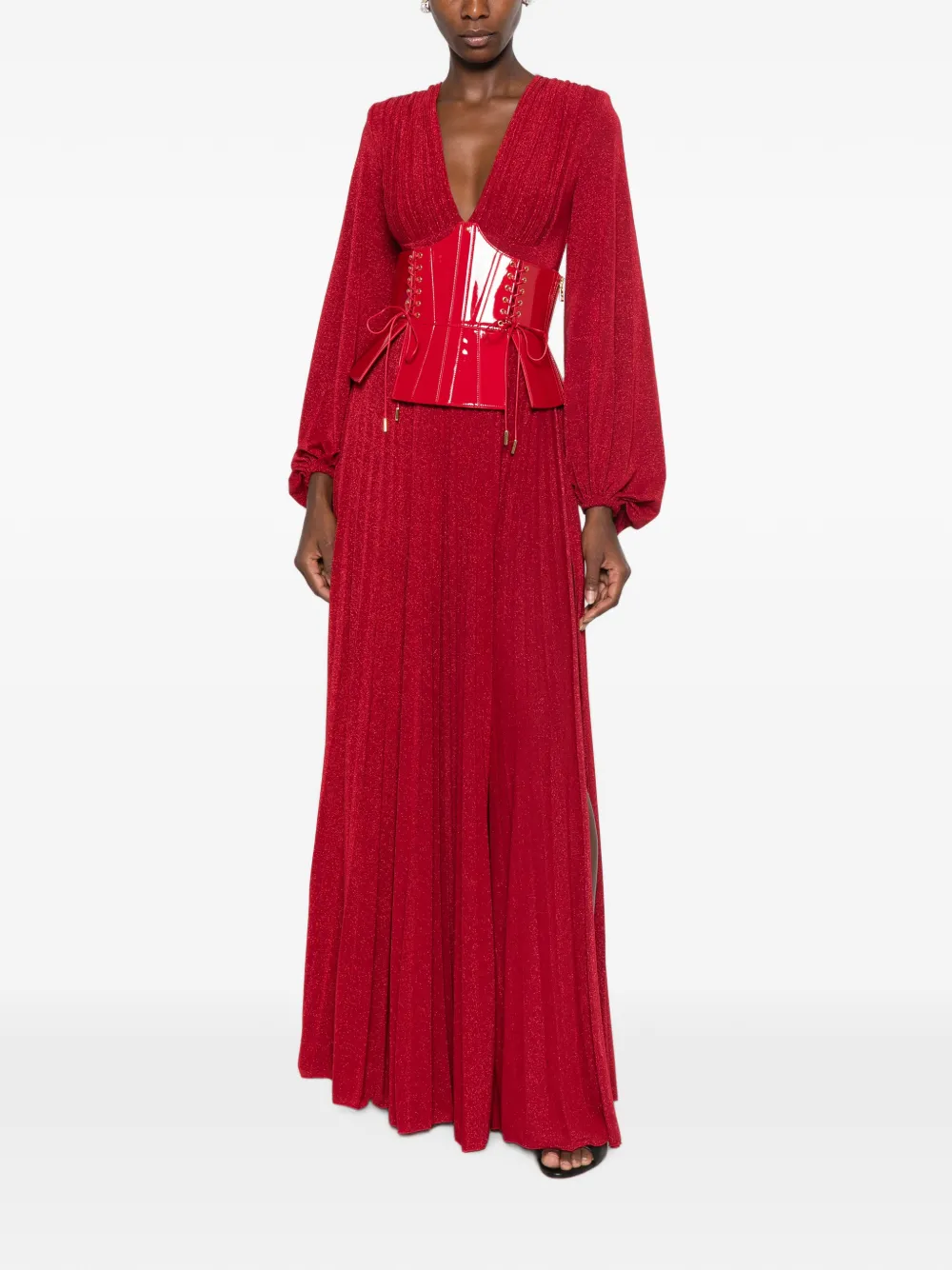 Elisabetta Franchi Red Carpet geplooide maxi-jurk met korsetdetail Rood