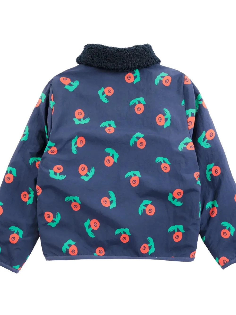 Bobo Choses Stamp Bloom jack met sherpa-kraag en kersenprint Blauw