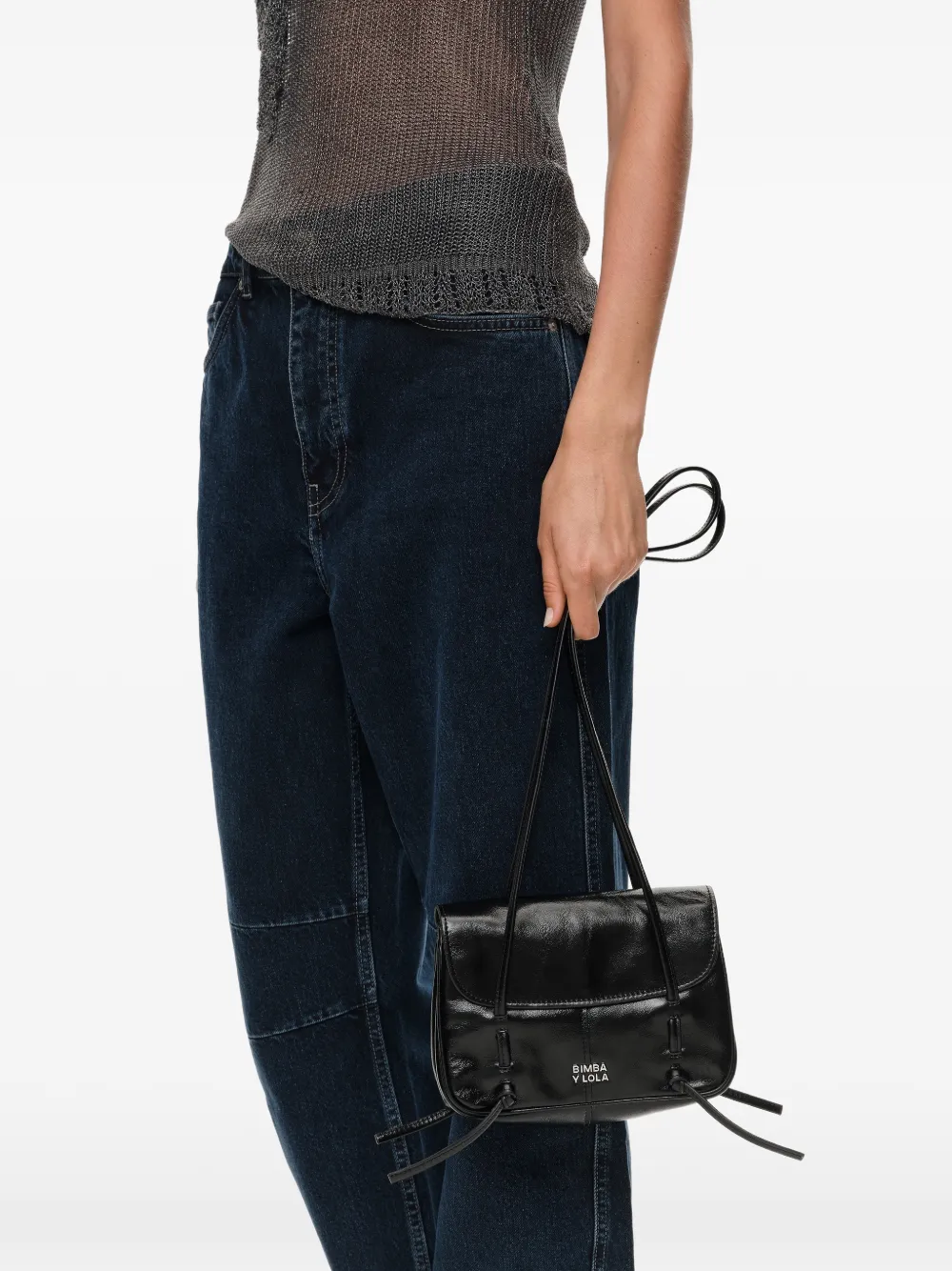 BIMBA Y LOLA Leren mini-tas met omslag Zwart