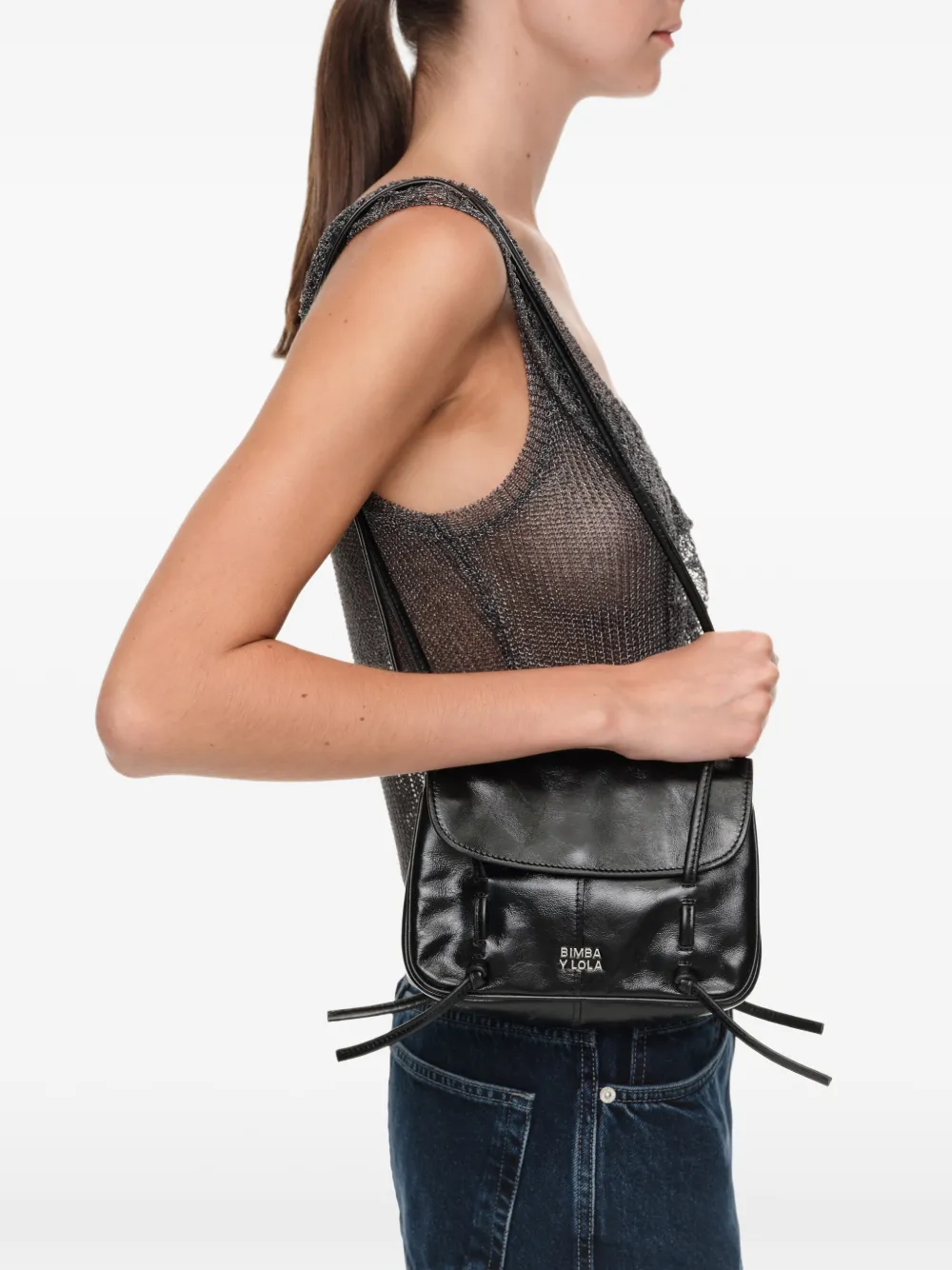 BIMBA Y LOLA Leren mini-tas met omslag Zwart