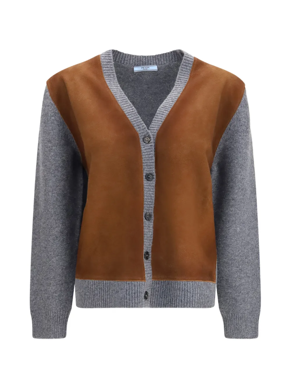 Prada suede-panel wool cardigan - Grigio