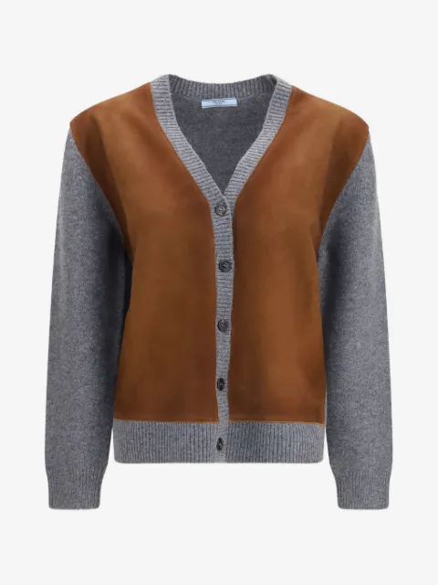 Prada suede-panel wool cardigan