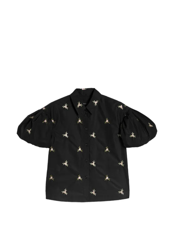Simone Rocha Rosebud-embroidered Puff-sleeve Shirt in Black