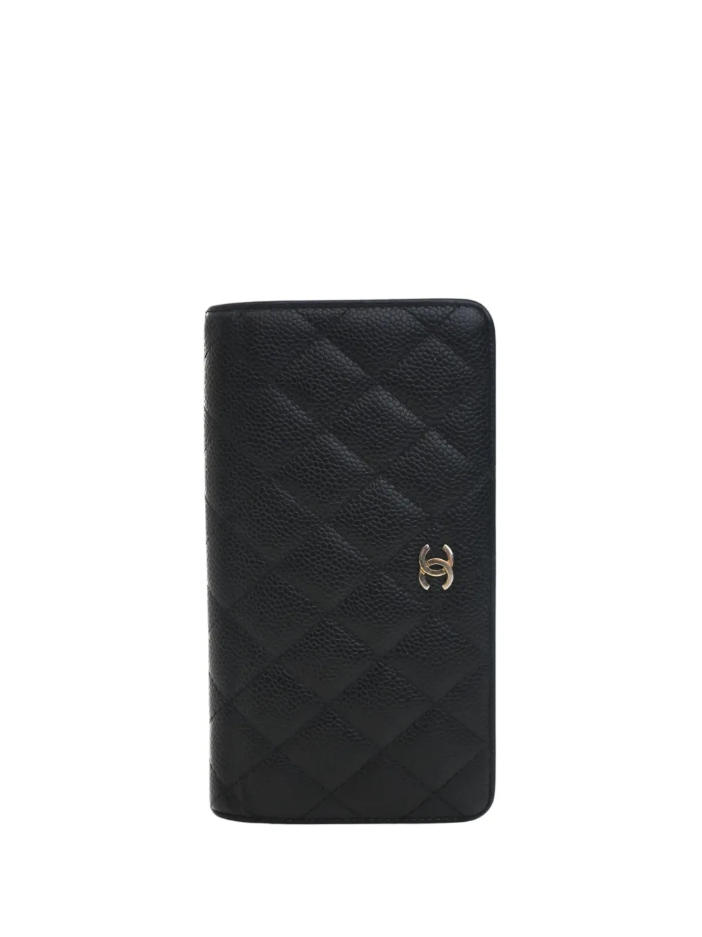 CHANEL Pre-Owned 2015-2016 CC Quilted Caviar Yen Bifold Wallet long wallets - Nero