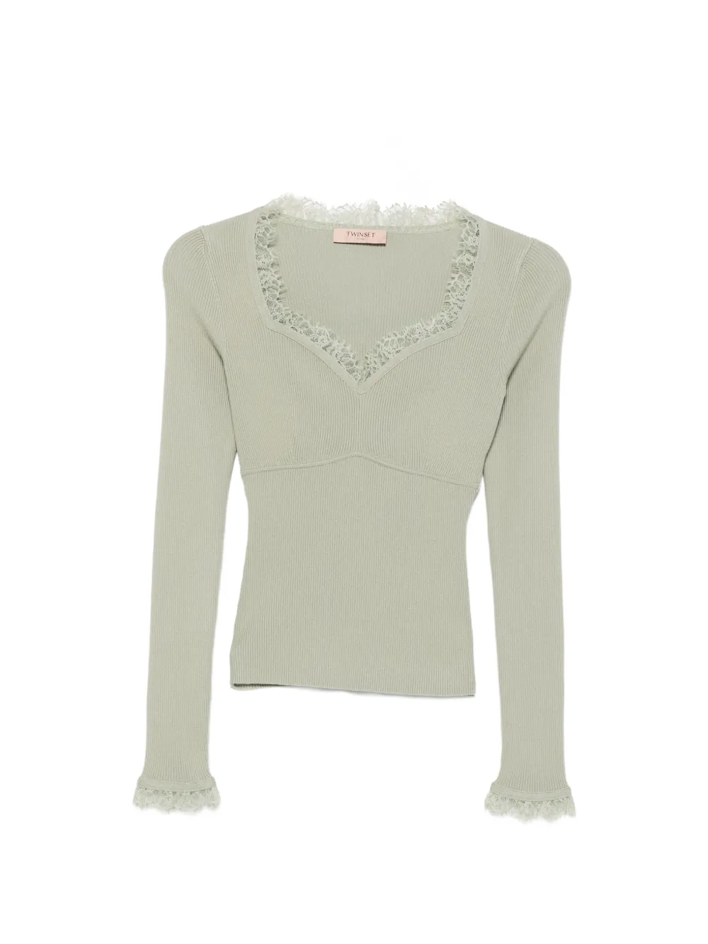 TWINSET lace-trim ribbed jumper - Grün