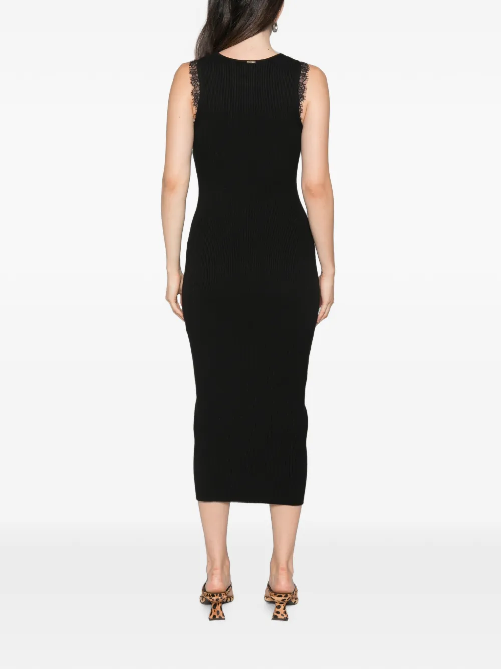 TWINSET Geribbelde midi-jurk met kanten afwerking Zwart