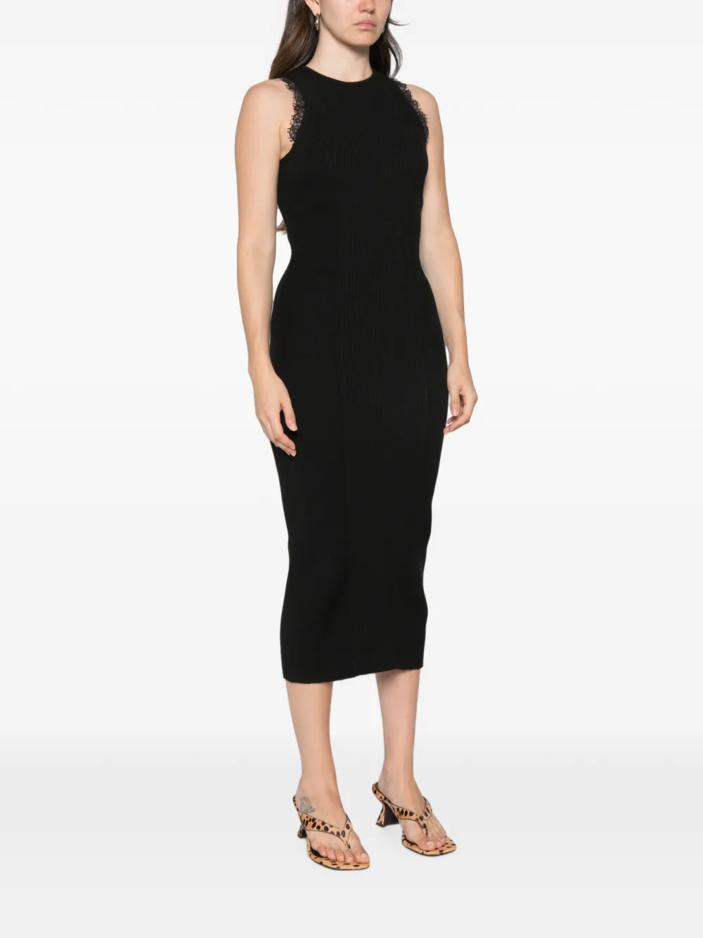 TWINSET Geribbelde midi-jurk met kanten afwerking Zwart
