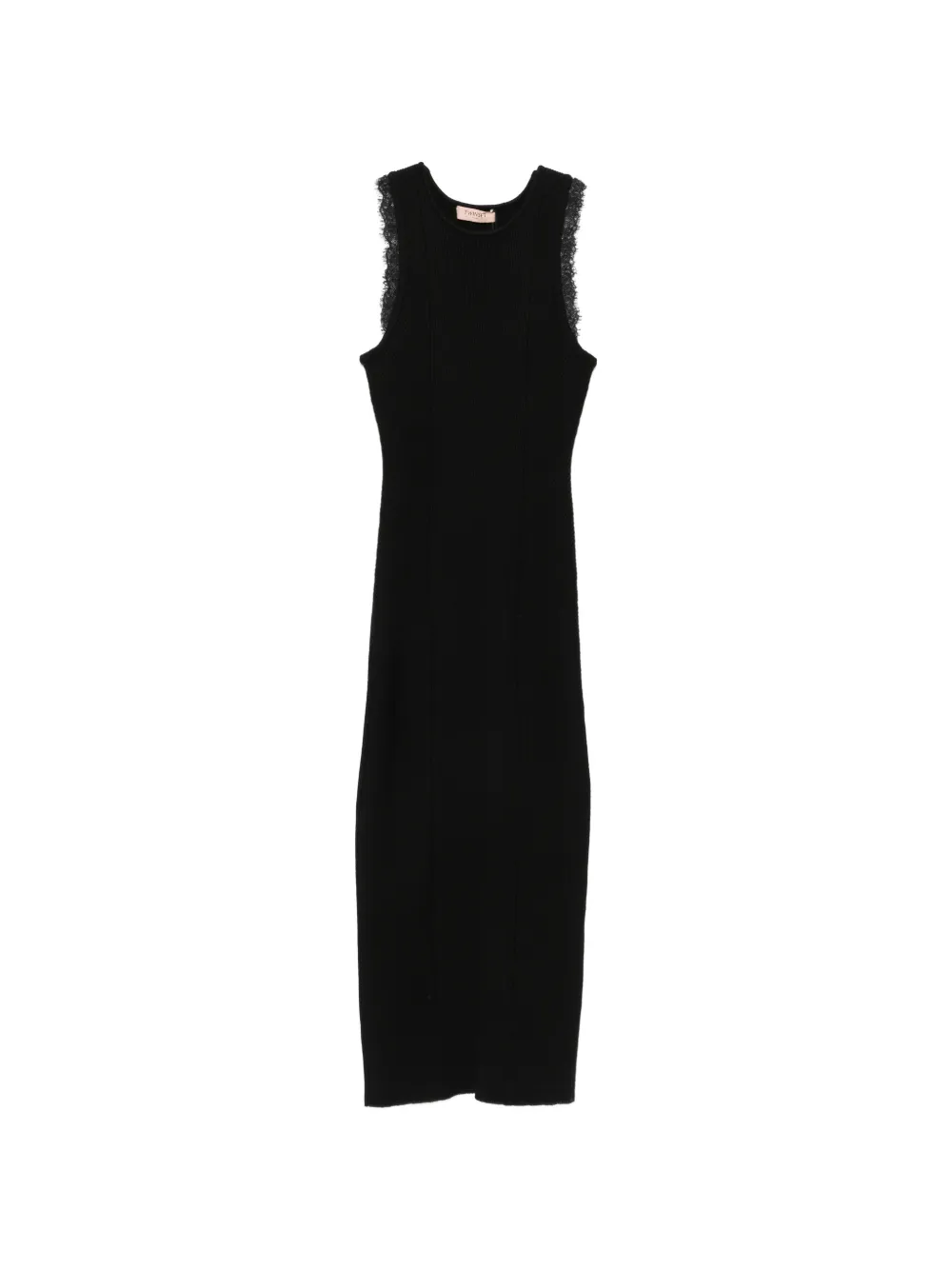 TWINSET lace-trim ribbed midi dress - Schwarz