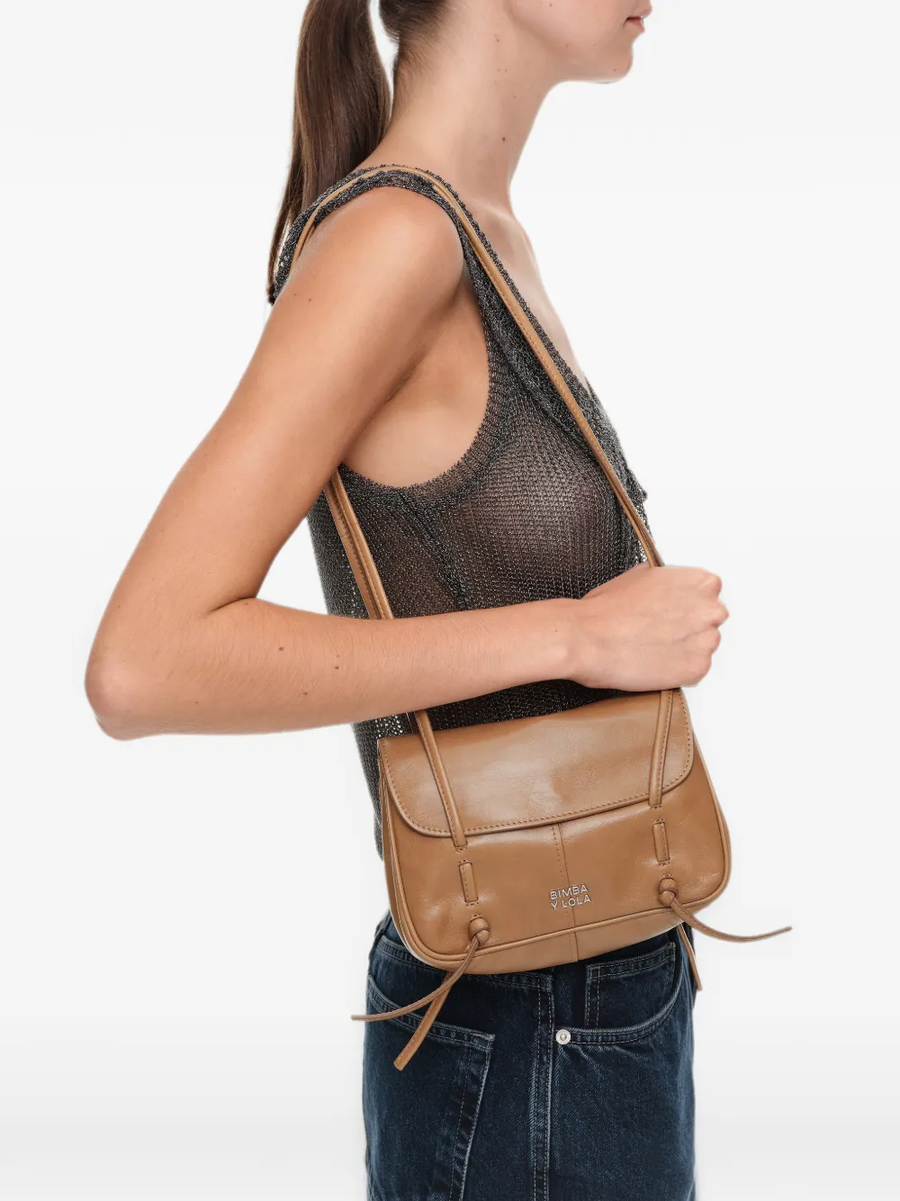 BIMBA Y LOLA Leren mini-tas met omslag Bruin