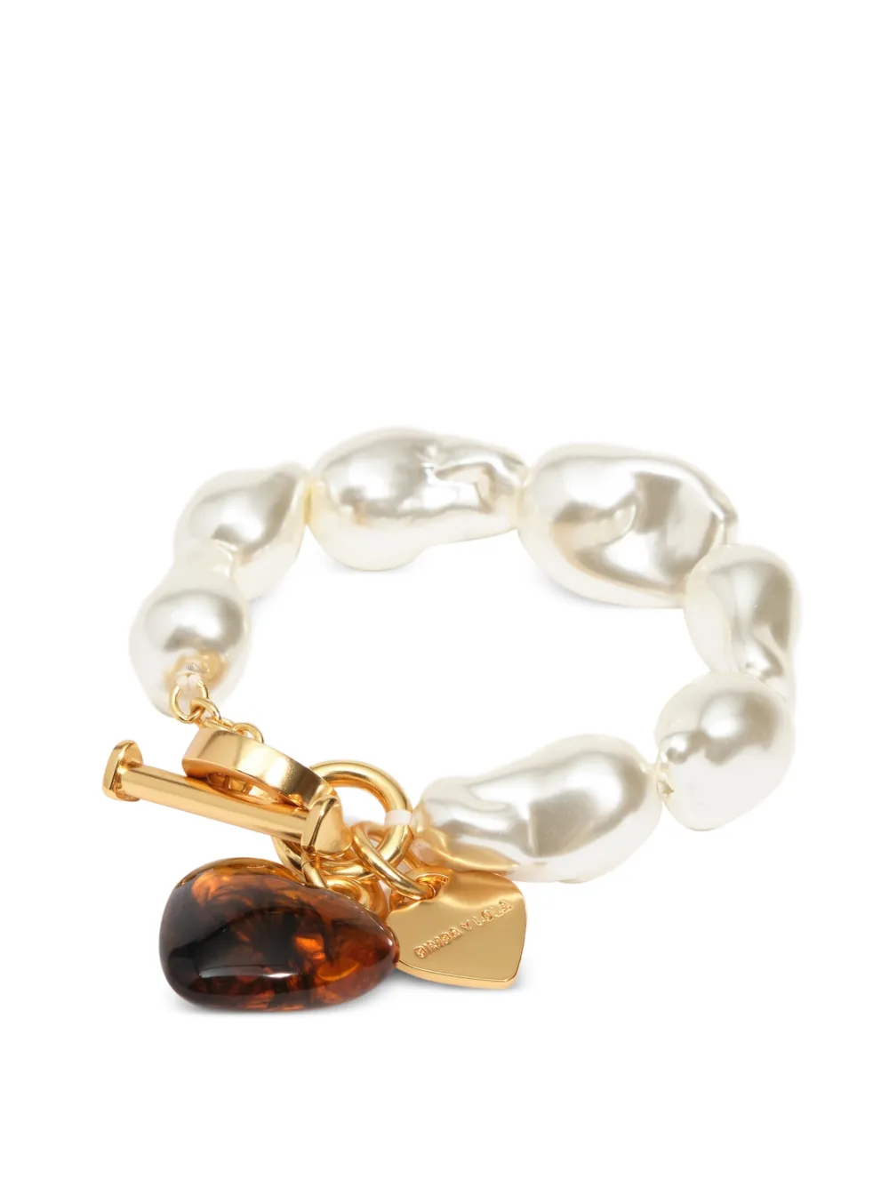 BIMBA Y LOLA Bracciale elasticizzato con perle e cuore in resina color ambra - Oro