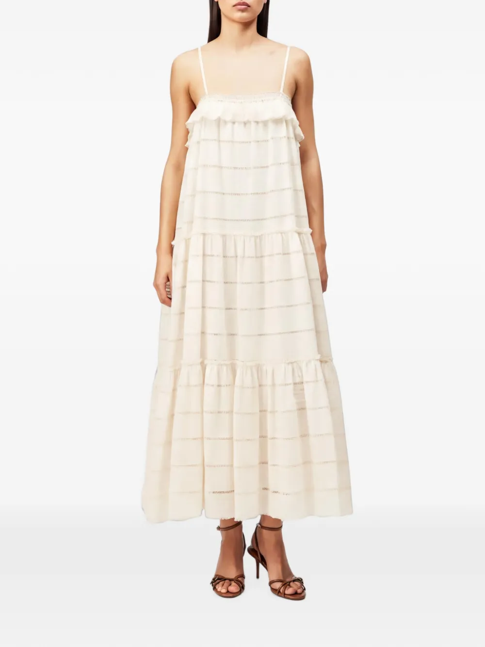 Drykorn Nivela gelaagde maxi-jurk met ruches Beige