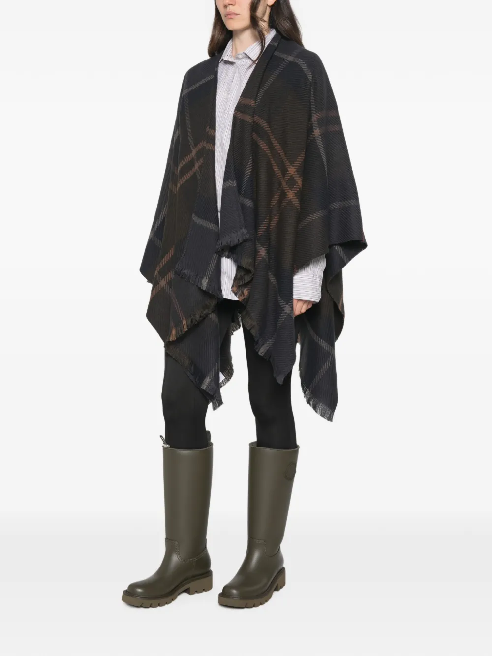 Barbour Shadow Classic Tartan poncho met franje Groen