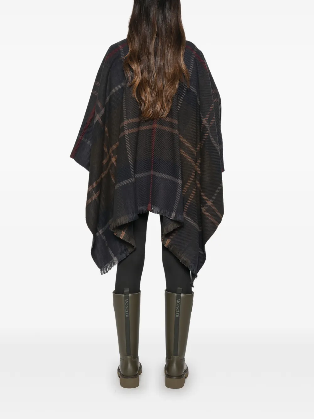 Barbour Shadow Classic Tartan poncho met franje Groen