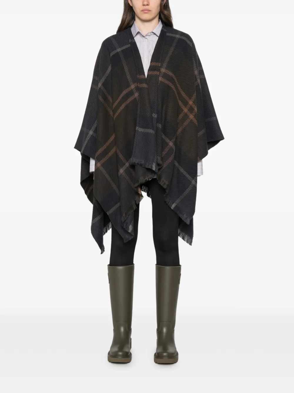 Barbour Shadow Classic Tartan poncho met franje Groen