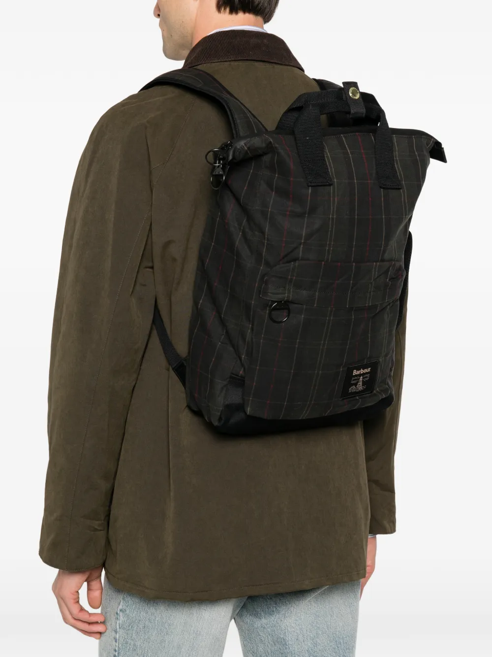 Barbour Field Tartan geruite rugzak van gewaxt katoen Groen