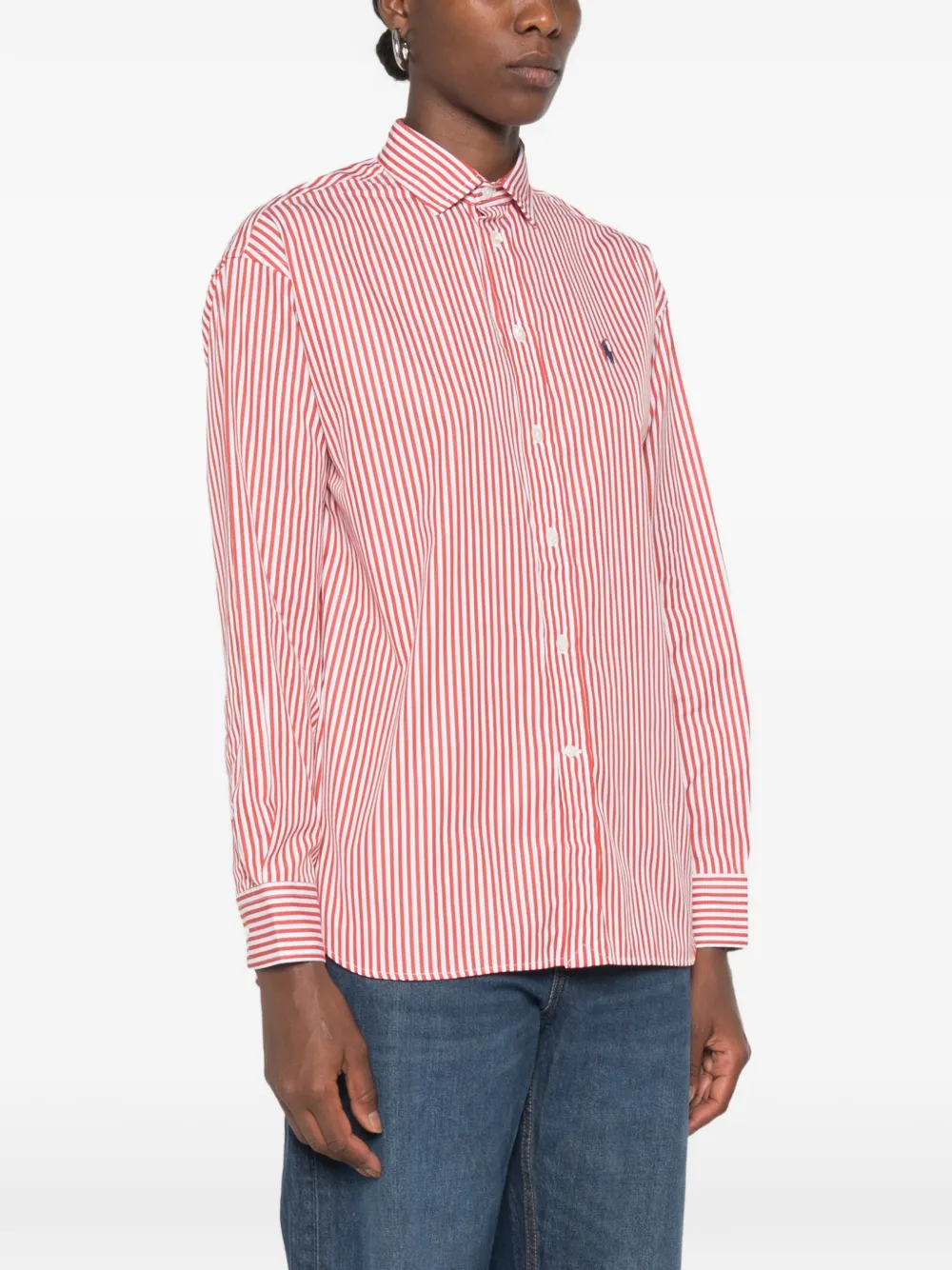 Polo Ralph Lauren Overhemd met geborduurd logo en verticale streep Oranje