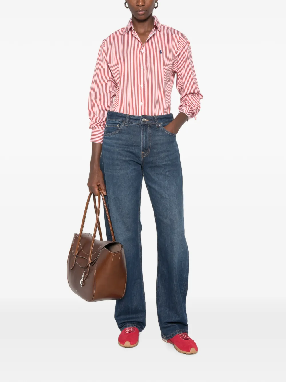 Polo Ralph Lauren Overhemd met geborduurd logo en verticale streep Oranje