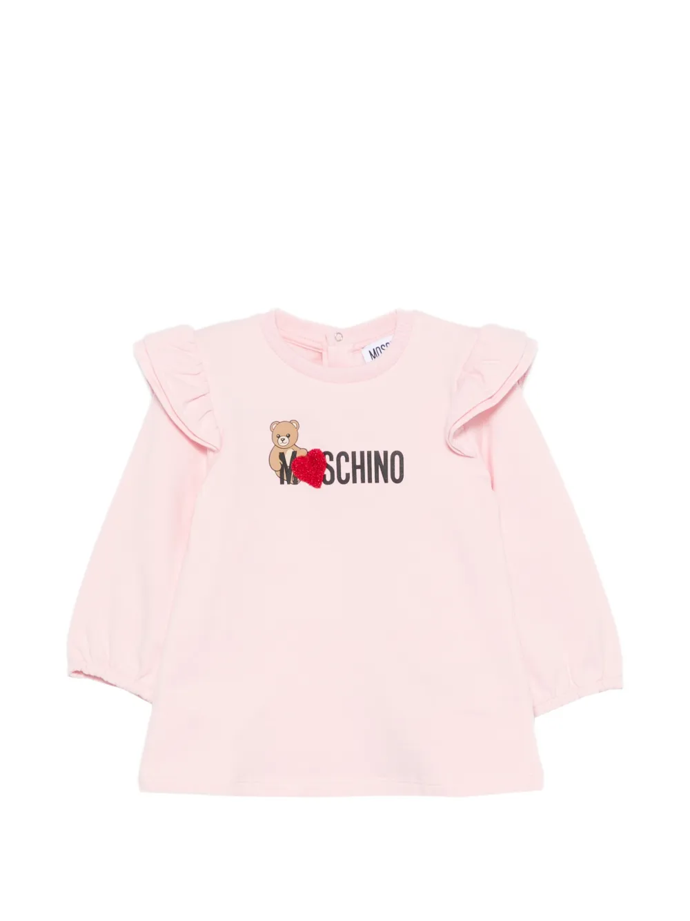 Moschino Kids teddy-print ruffled dress - Rosa