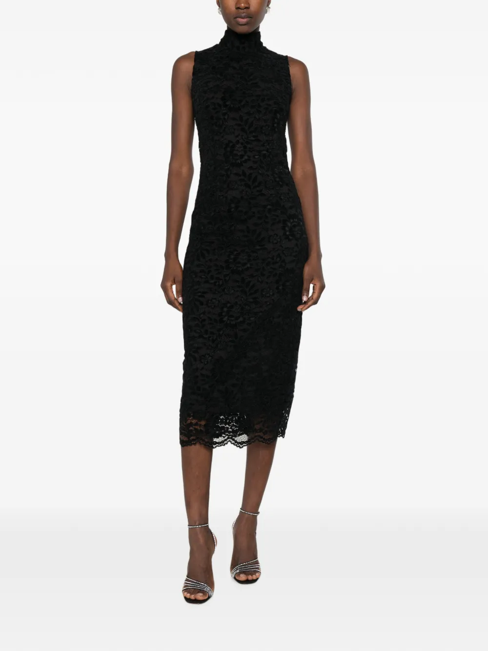 TWINSET Mouwloze midi-jurk met kant Zwart