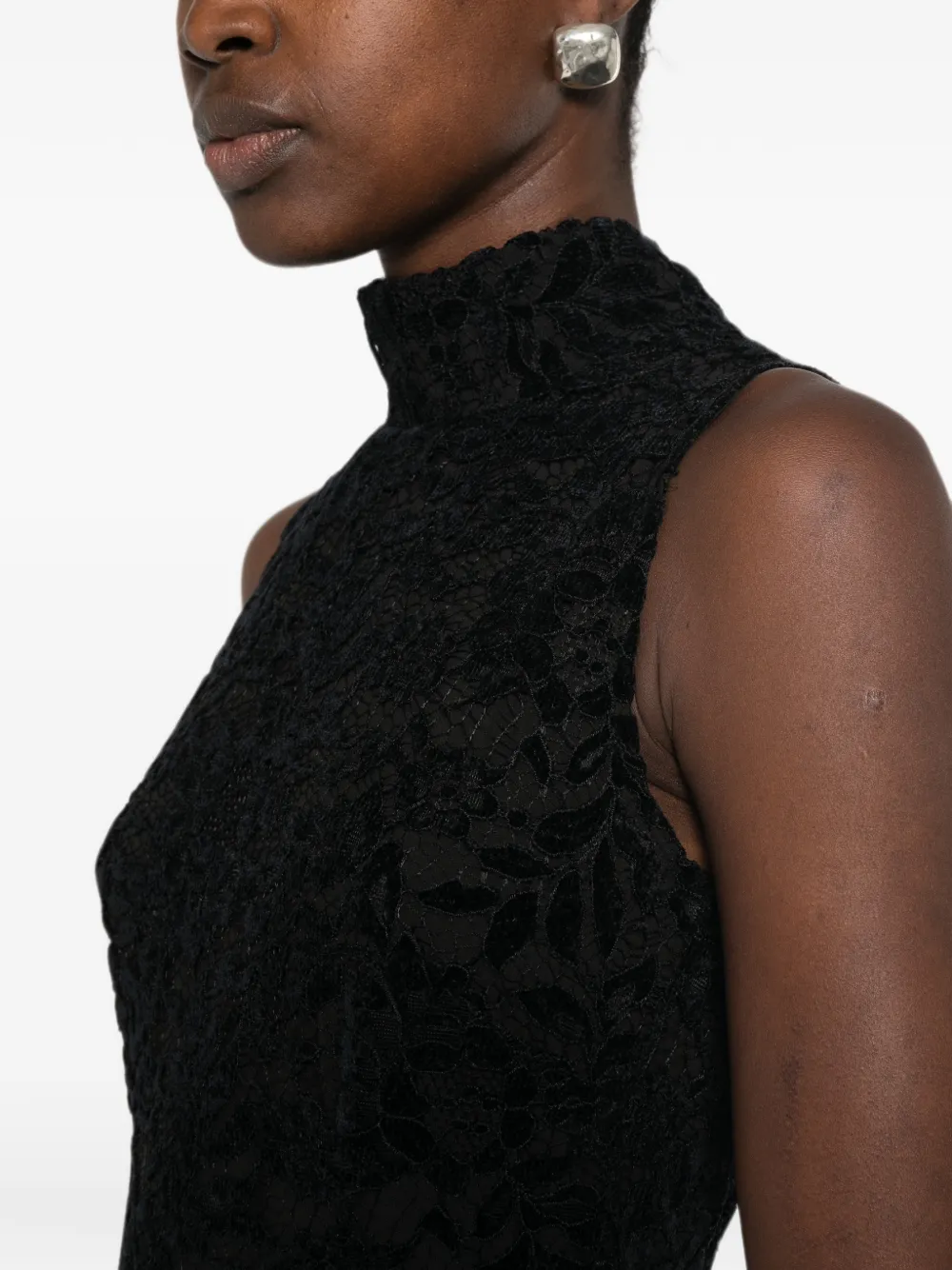 TWINSET Mouwloze midi-jurk met kant Zwart