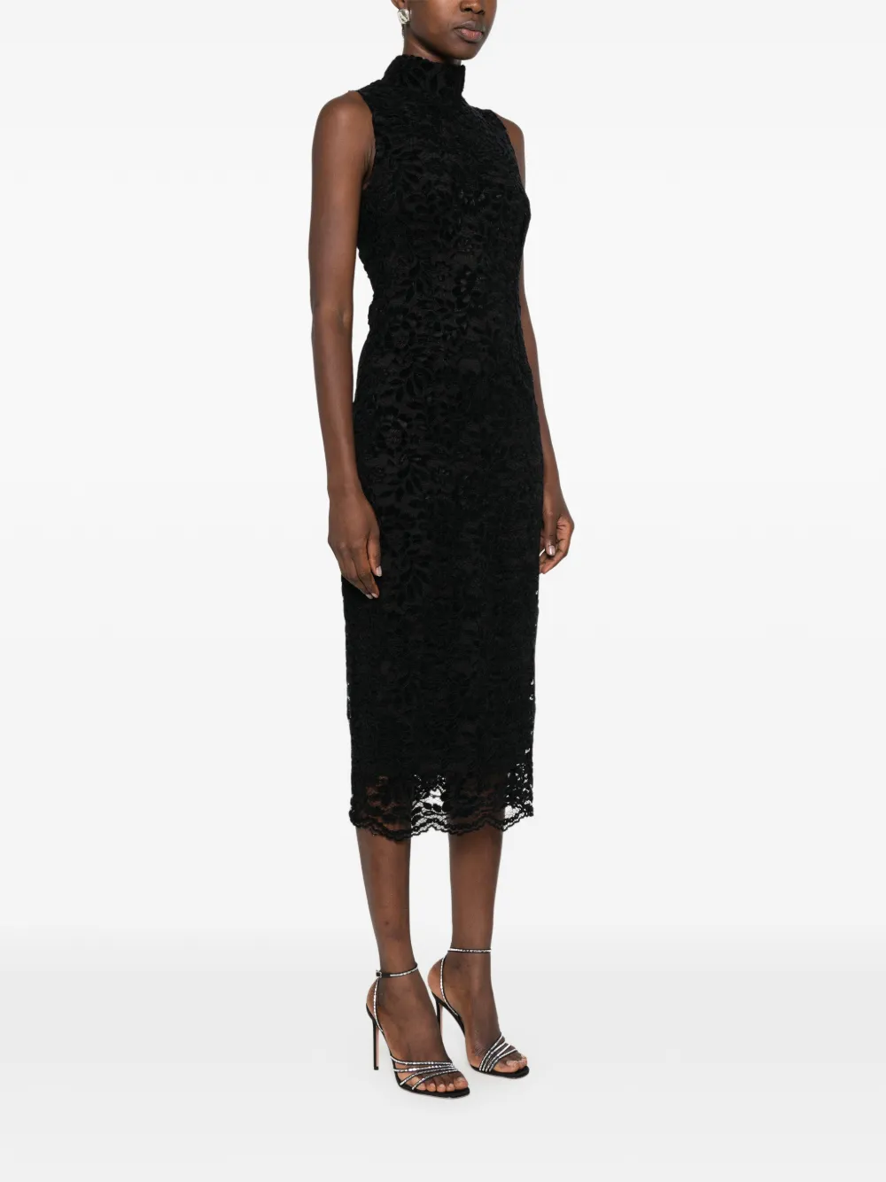TWINSET Mouwloze midi-jurk met kant Zwart