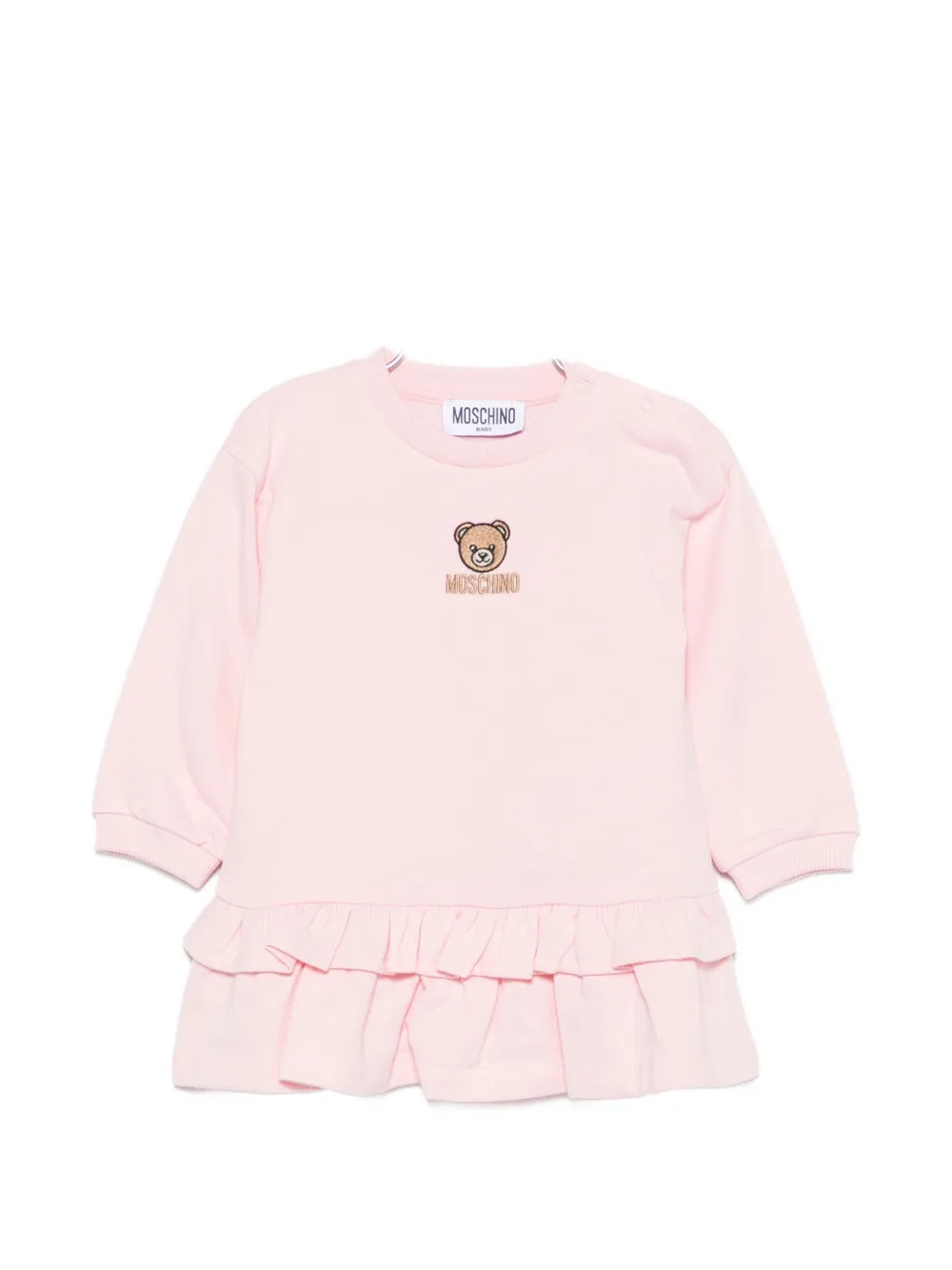 Moschino Kids teddy-print ruffled dress - Rosa