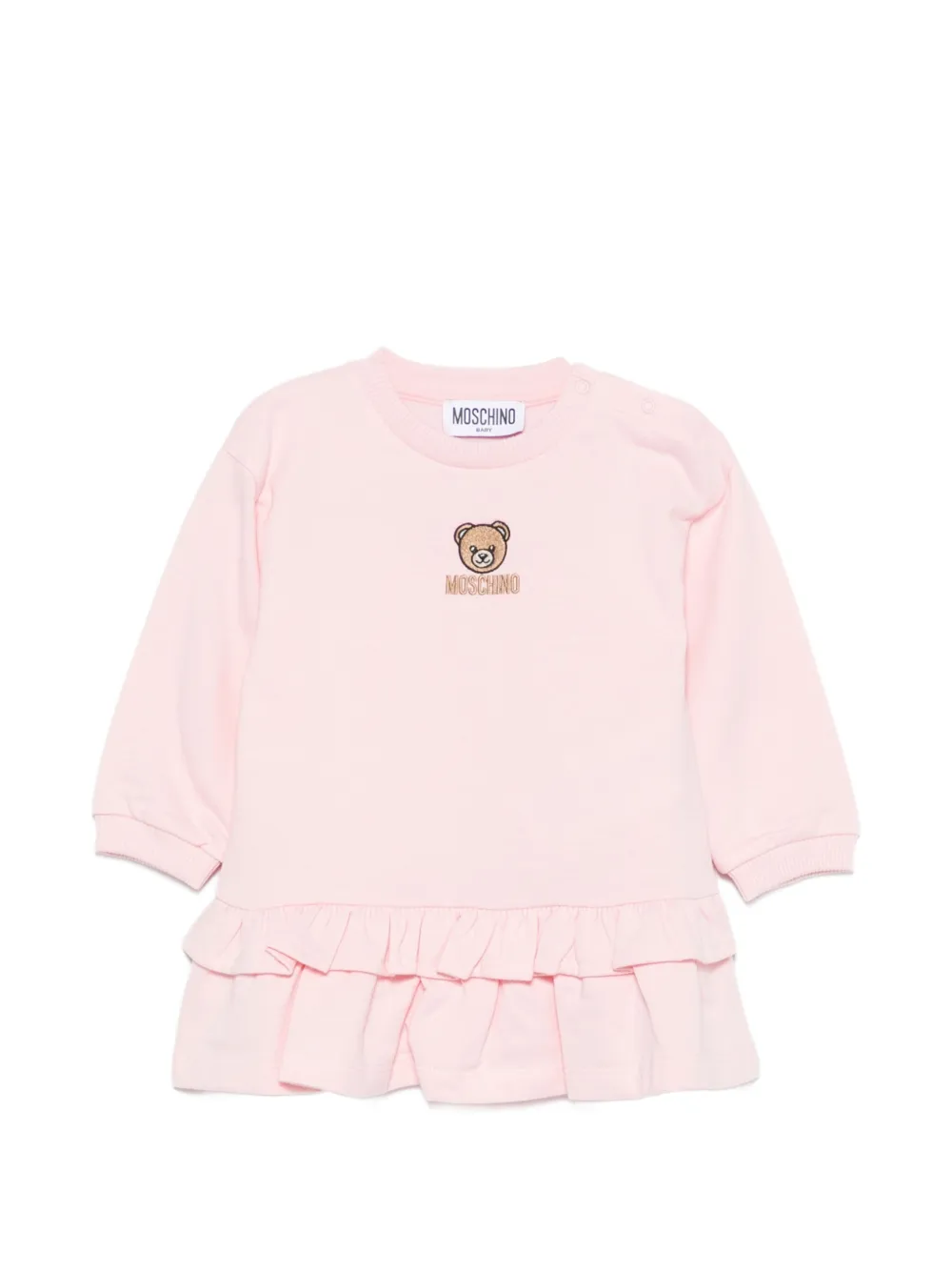 Moschino Kids teddy-print ruffled dress - Rosa