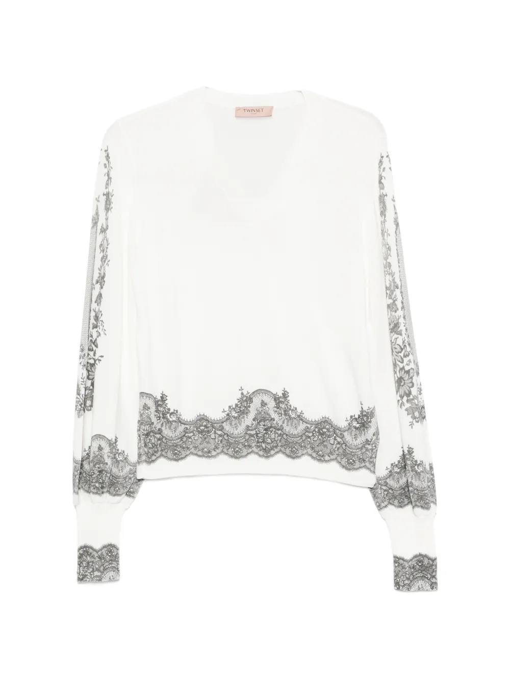 TWINSET lace-trim balloon-sleeve knit - Weiß
