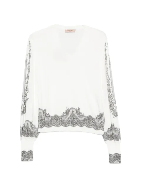 TWINSET lace-trim balloon-sleeve knit