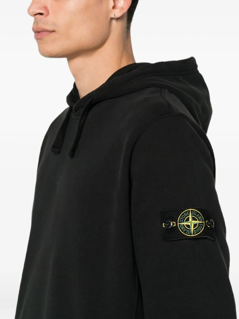 Stone Island 6100068 geborstelde sweater van biologisch katoen en fleece Zwart
