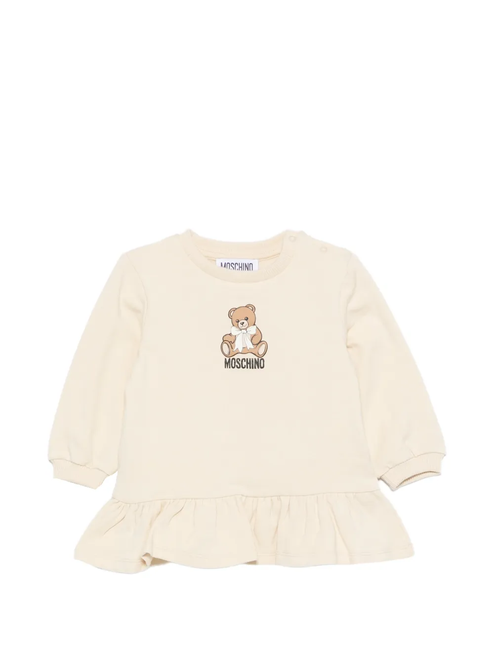 Moschino Kids teddy-print ruffle-trim dress - Toni neutri