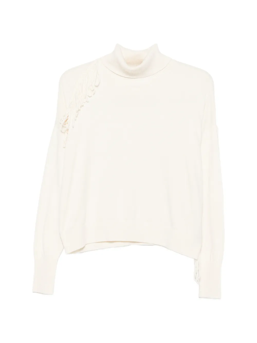 TWINSET fringe-detail roll-neck sweater - Bianco
