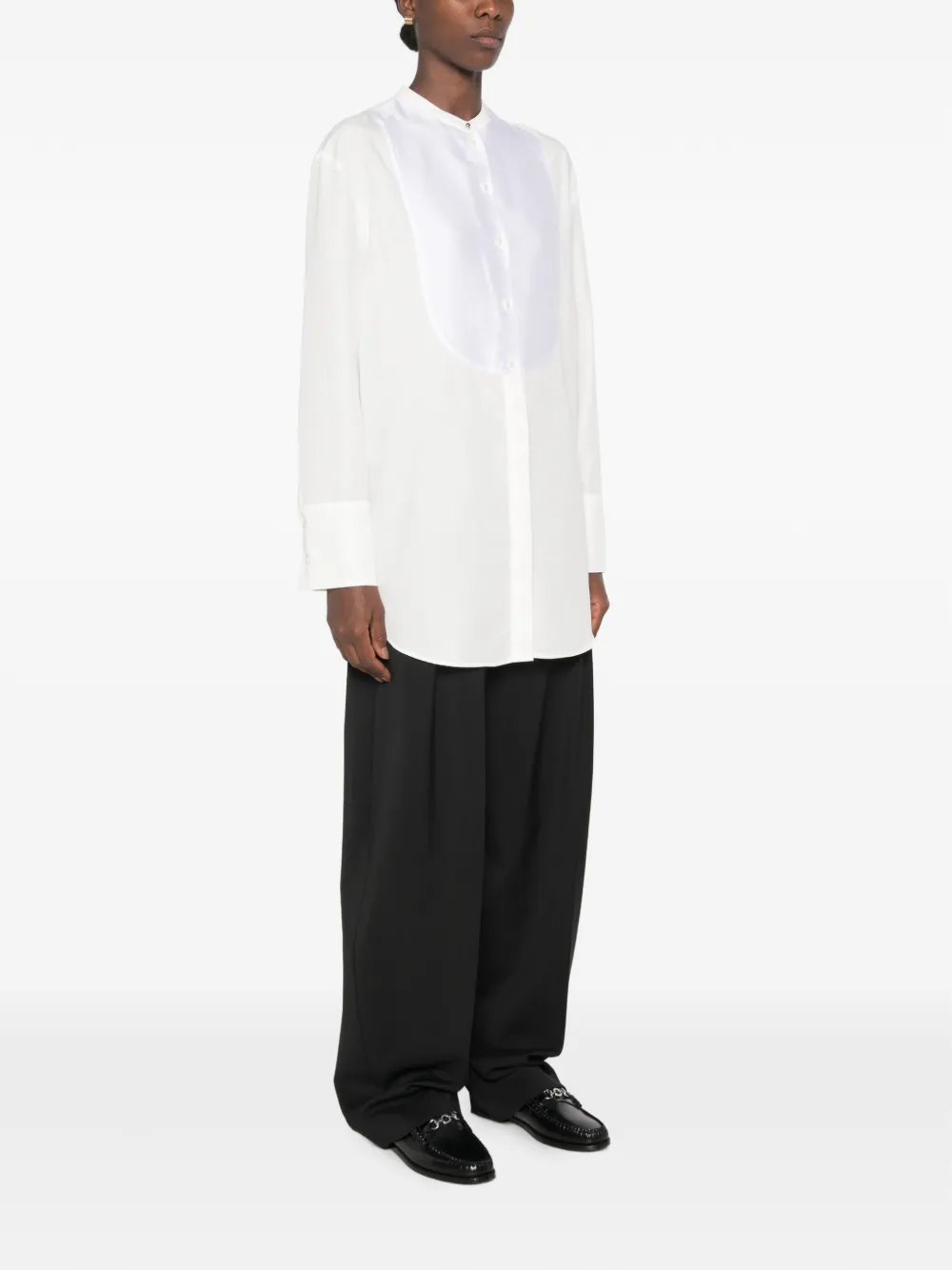Alysi Blouse met band-kraag en slabbetje Wit