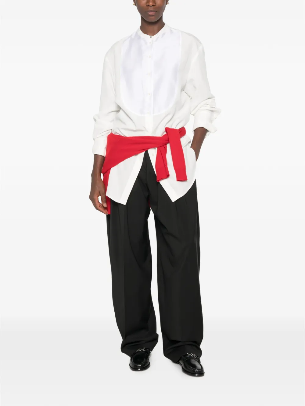 Alysi Blouse met band-kraag en slabbetje Wit