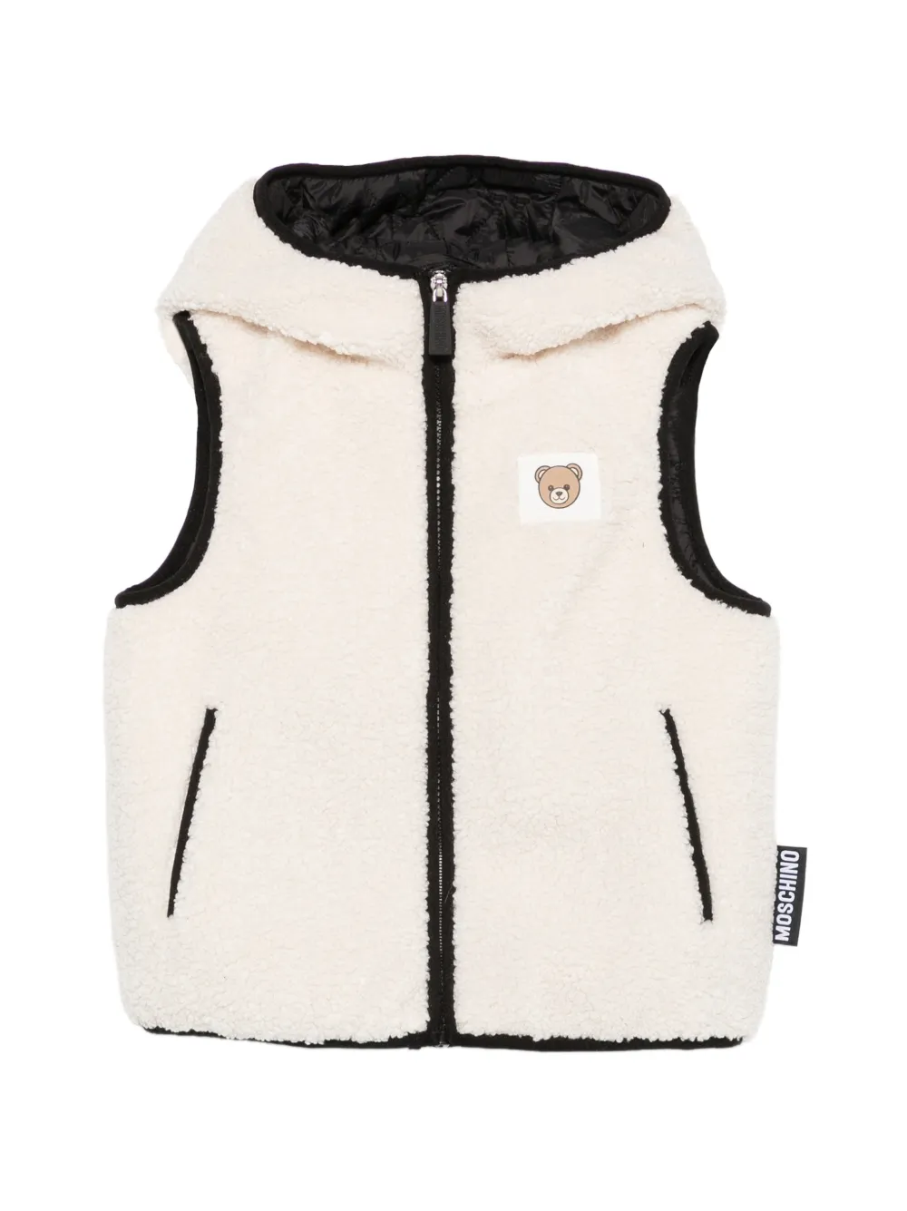 Moschino Kids logo-patch hooded gilet - Nude