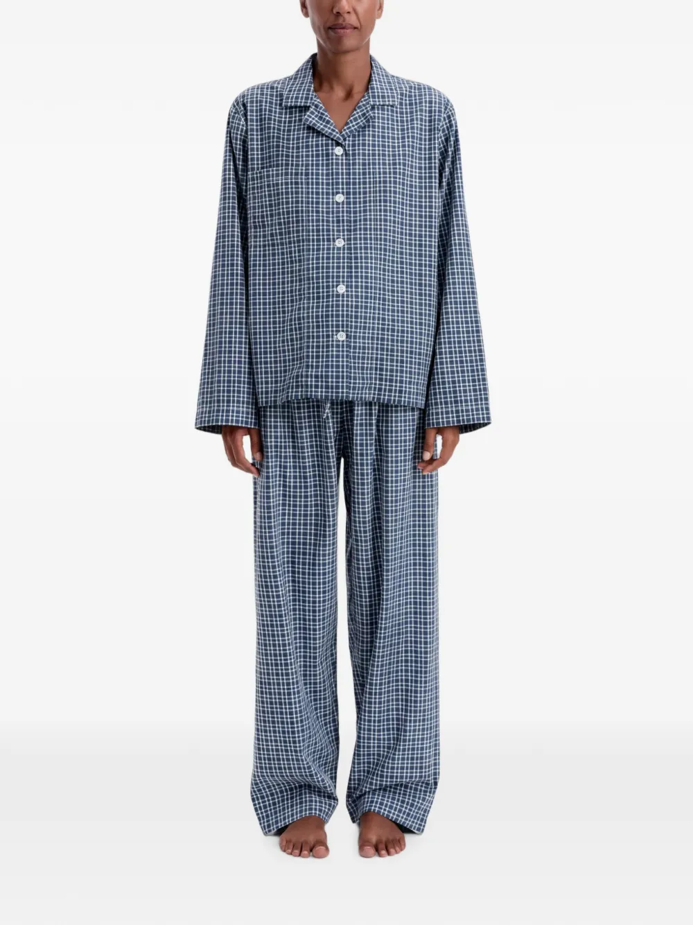 TEKLA Geruite katoenen pyjama Blauw