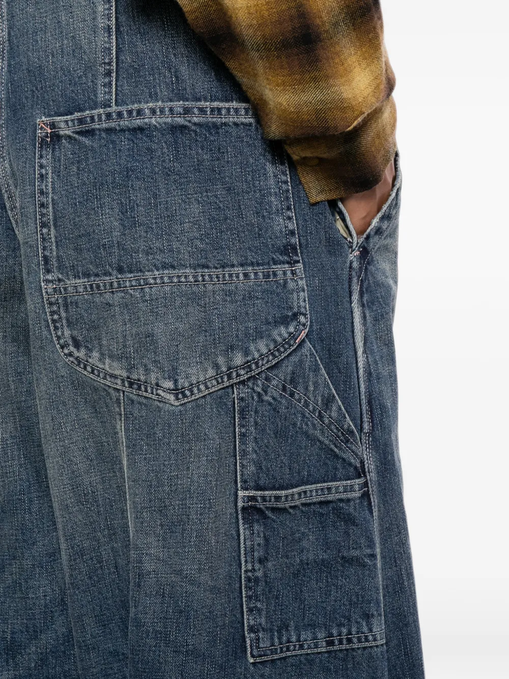 R13 Tuinbroek met wijde pijpen en vervaagd-effect Blauw
